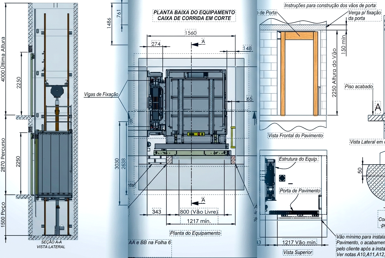 Planta de implantação de projeto de elevador